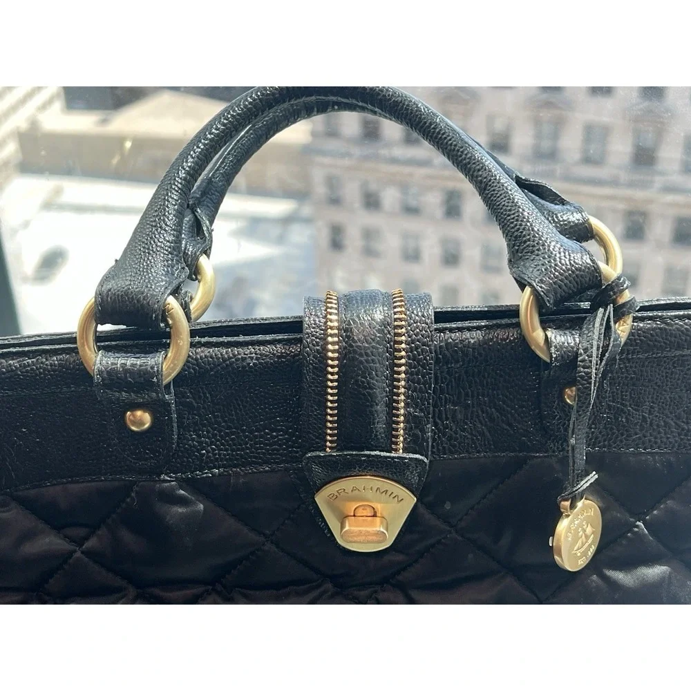 Brahmin Black Quilted Leather Briefcase - Picture 5 of 15